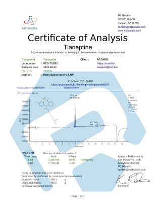 COA_Tianeptine | RCD Bio